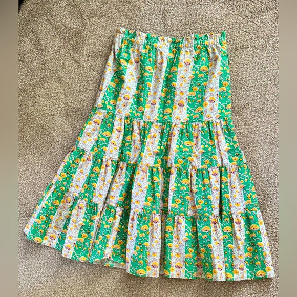 RHODE target Whimsical Green & Yellow Floral & Stripe Print Ruffled Midi Skirt - Picture 13 of 15